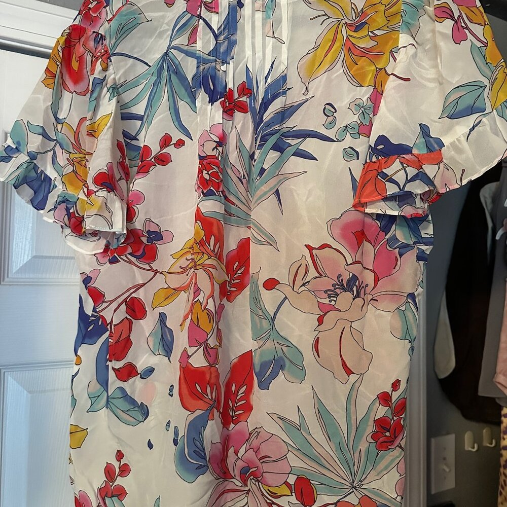 Hale Bob Floral Blouse Size M White Multicolor Silk Top NWOT - Picture 6 of 9